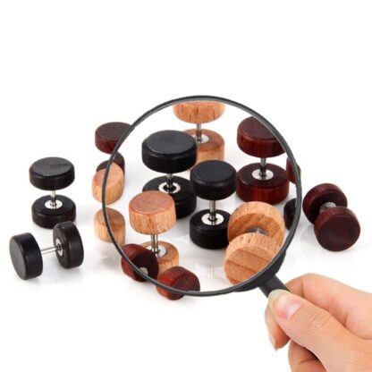 Wooden Dumbbell Stud Earrings - Image 3