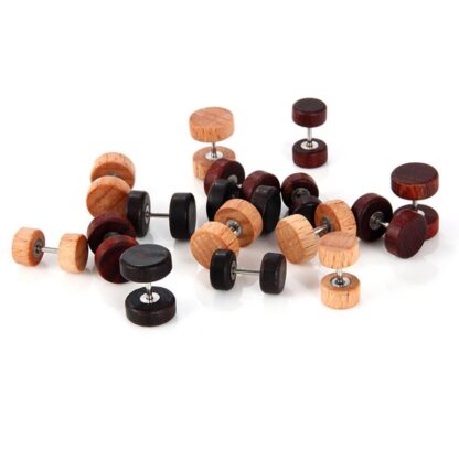Wooden Dumbbell Stud Earrings - Image 5
