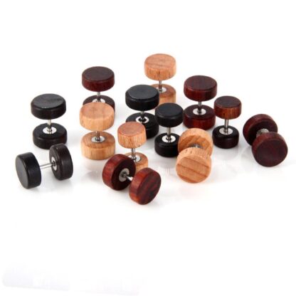 Wooden Dumbbell Stud Earrings