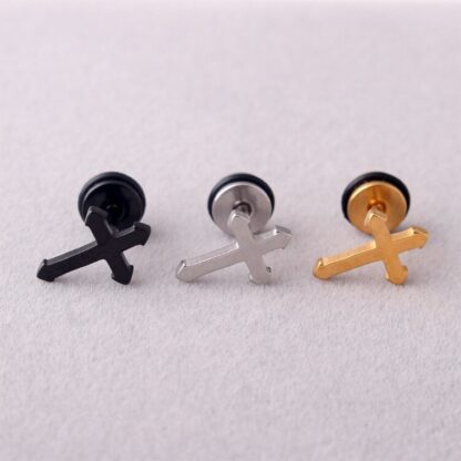 Cross Barbell Earrings - Image 2