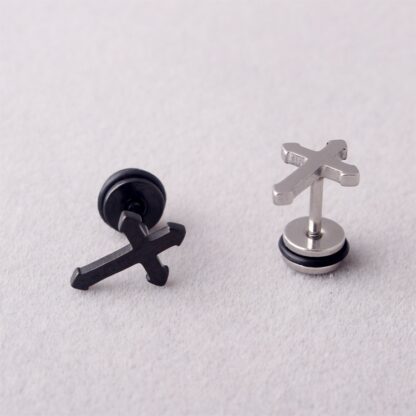 Cross Barbell Earrings - Image 3