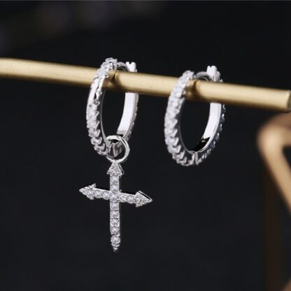 Cross Drop Hoop Earrings - Image 2