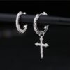 Cross Drop Hoop Earrings
