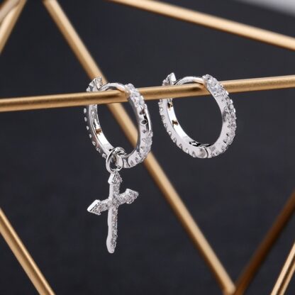 Cross Drop Hoop Earrings - Image 3
