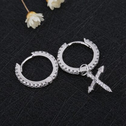 Cross Drop Hoop Earrings - Image 5