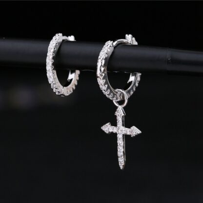 Cross Drop Hoop Earrings