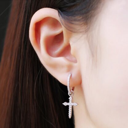 Cross Drop Hoop Earrings - Image 6