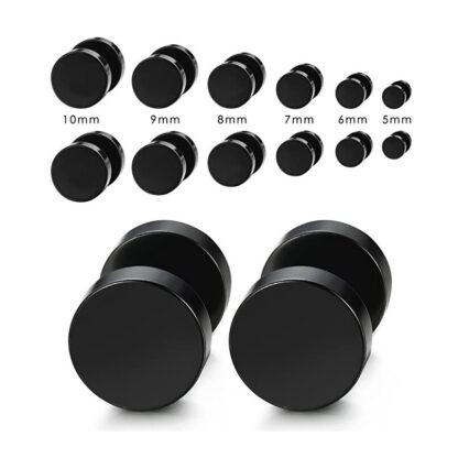 Black Round Stud Earrings - Image 2