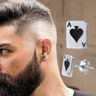 Men’s Poker Player Cards Earring with Ace of Spades Design