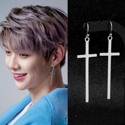 Long Cross Pendant Earring - Image 2