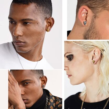 Gothic Skull Goat Stud Earrings for Men - Image 2