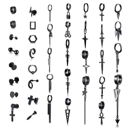 Black Men's Earrings, Single Piercing Studs Earing - Image 2