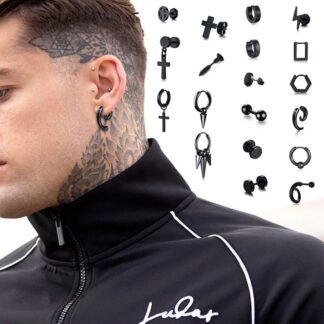 Black Men's Earrings, Single Piercing Studs Earing