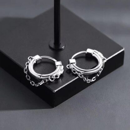 Stamp Silver Color Chain Earring - Image 2