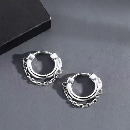 Stamp Silver Color Chain Earring - Image 3