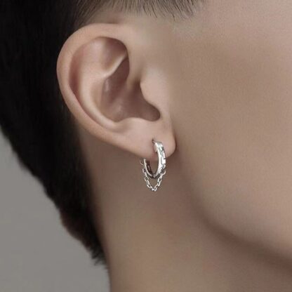Stamp Silver Color Chain Earring