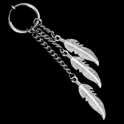 Feather and Chain Hoop Earrings - Image 2