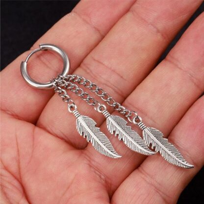 Feather and Chain Hoop Earrings - Image 3