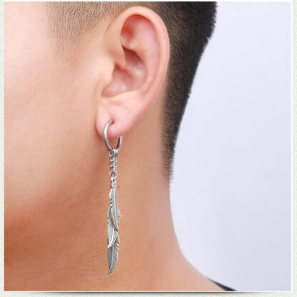 Feather and Chain Hoop Earrings - Image 4