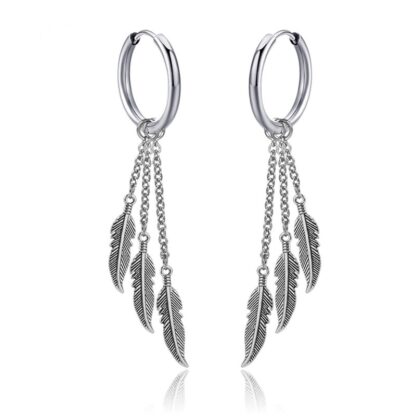 Feather and Chain Hoop Earrings