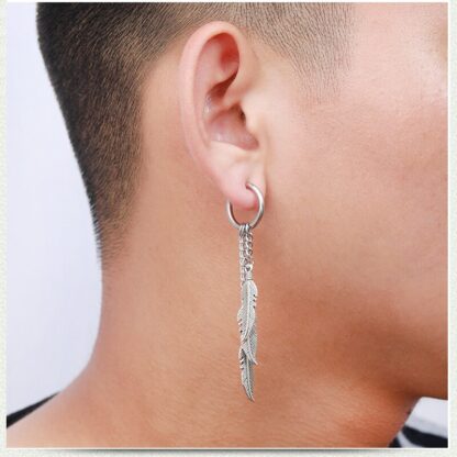 Feather and Chain Hoop Earrings - Image 5