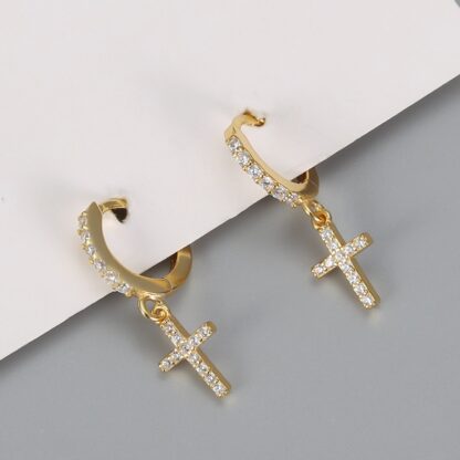 Silver Color Cross Pendant Earrings - Image 2