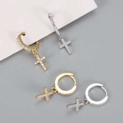 Silver Color Cross Pendant Earrings - Image 3
