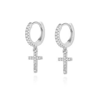 Silver Color Cross Pendant Earrings