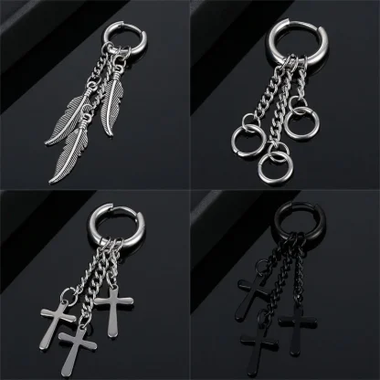 Cross Feather Tassel Earrings - Image 7
